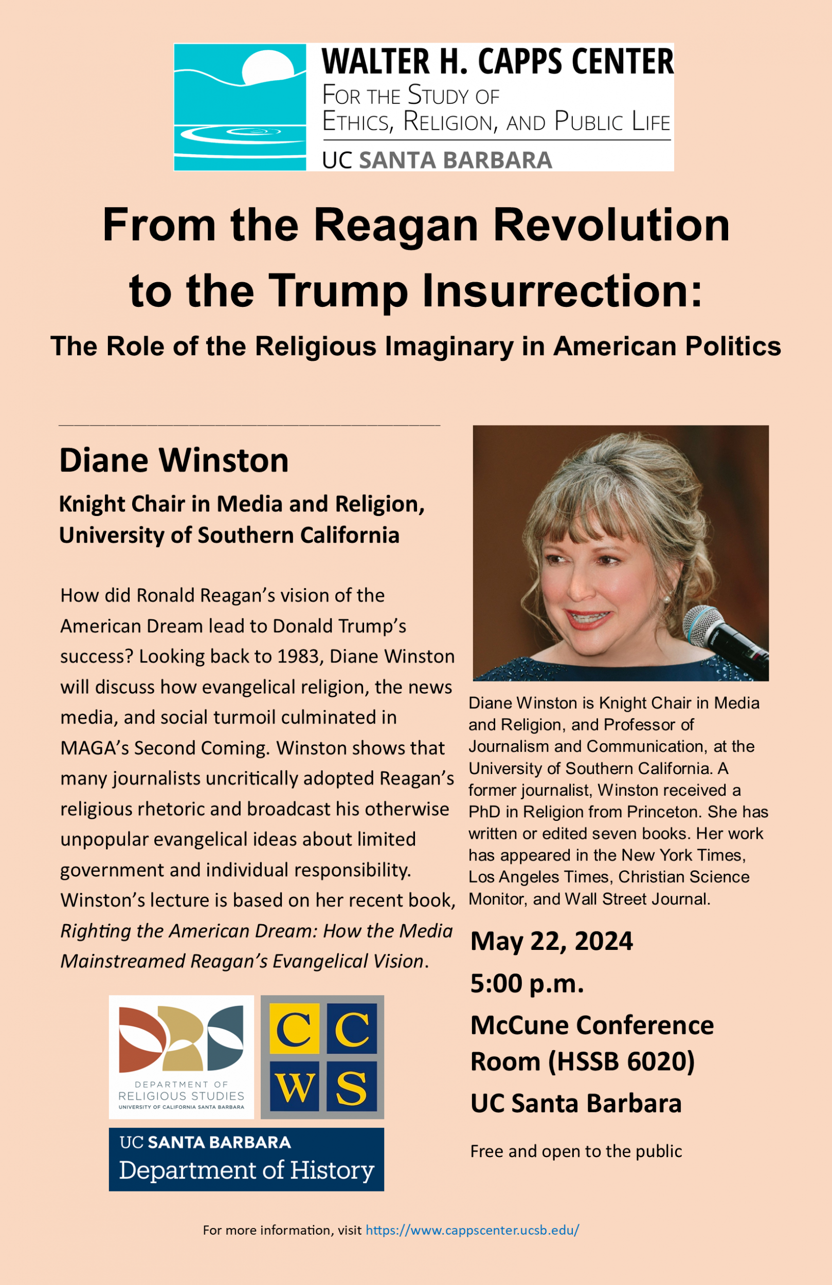 From the Reagan Revolution  to the Trump Insurrection: The Role of the Religious Imaginary in American Politics, with Diane Winston Event Image