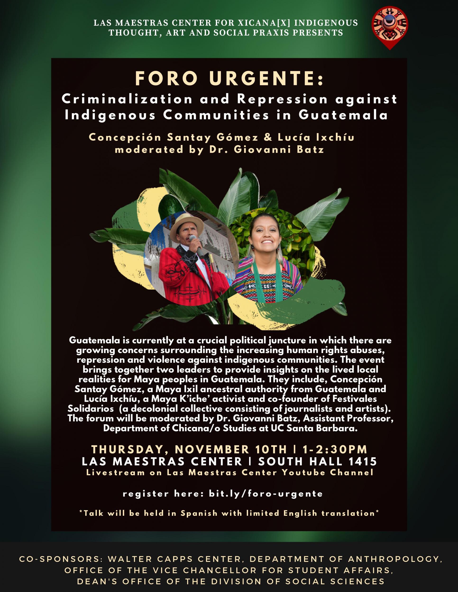 Foro Urgente: Criminalization and Repression against Indigenous Communities in Guatemala Event Image