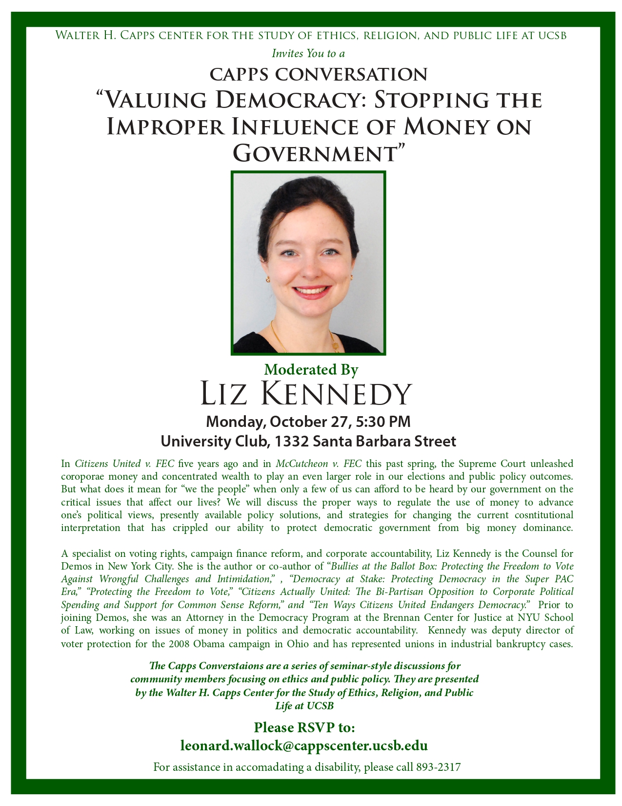 Valuing Democracy: Stopping the Improper Influence of Money on Government Event Image