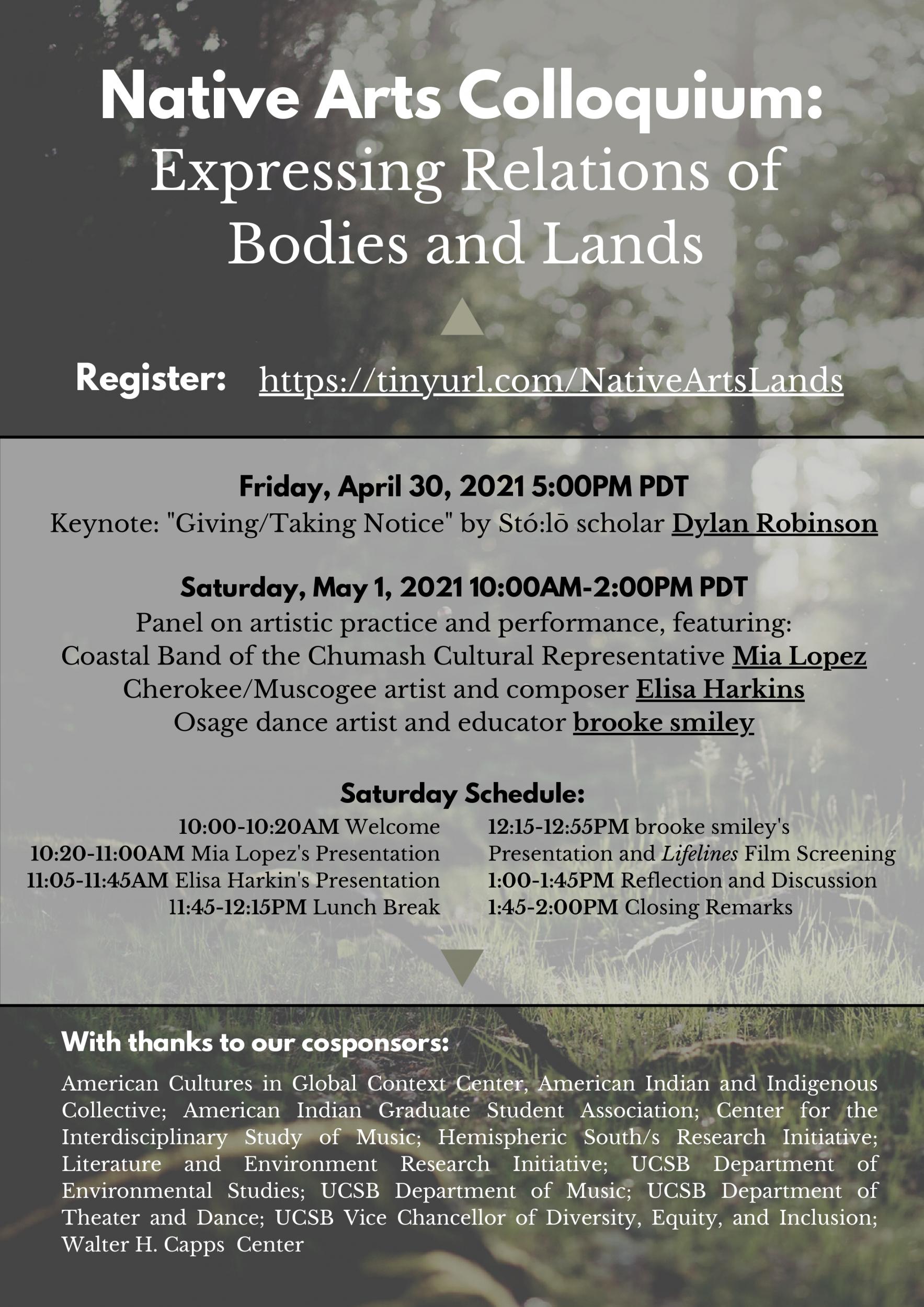 Native Arts Colloquium: Expressing Relations of Bodies and Lands Event Image