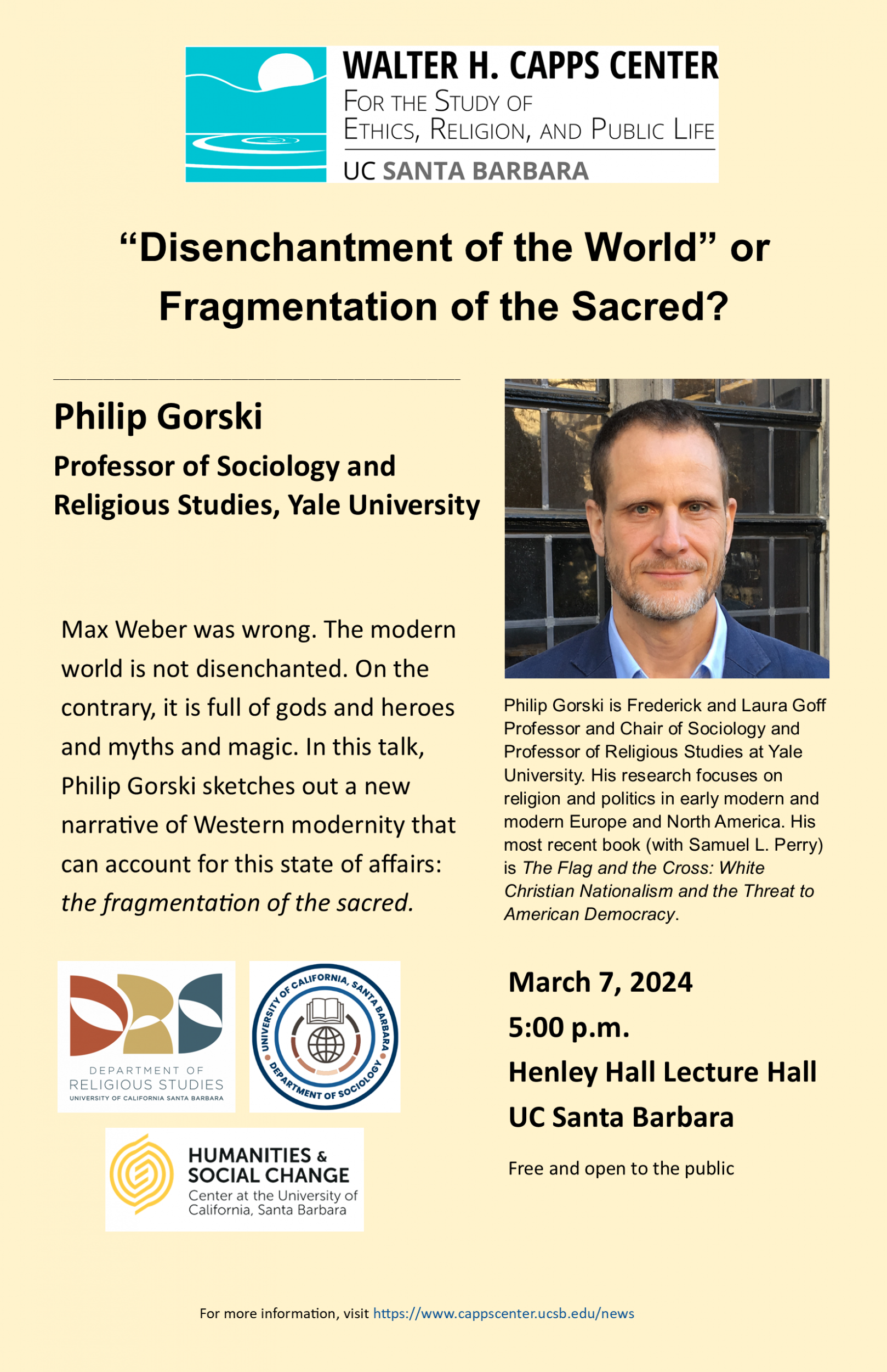 “Disenchantment of the World” or Fragmentation of the Sacred?, with Philip Gorski Event Image